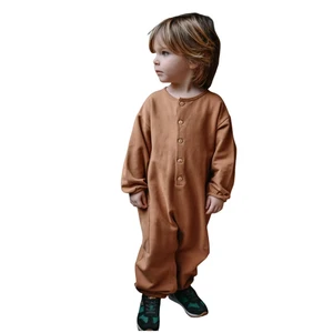 Baby Girls Autumn Solid 100% Cotton Jumpsuit Romper Brown Color Custom Brand Supply Gaoteng Factory