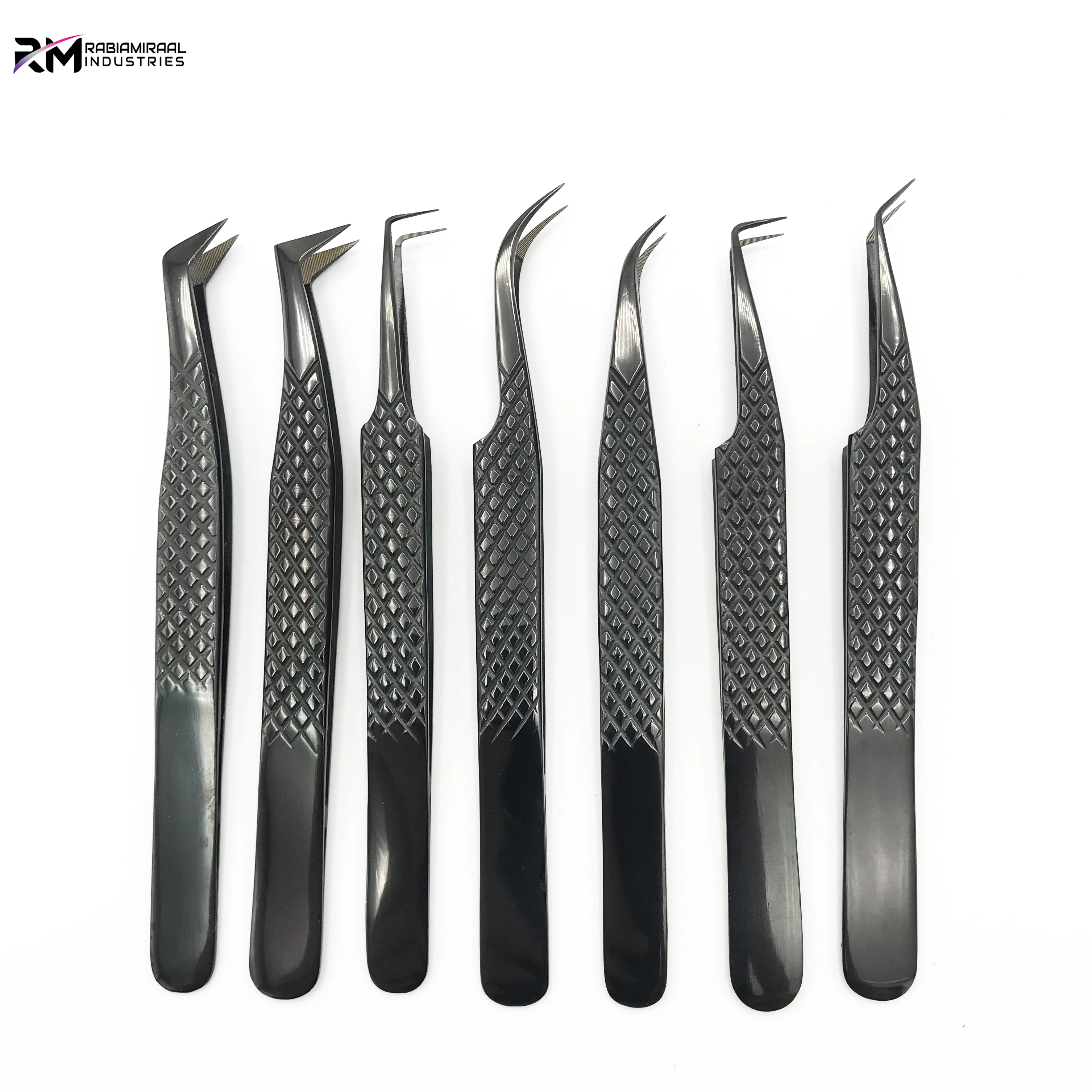 Fiber Tip Eyelash Extension Tweezers Diamond Grip Plasma Black With