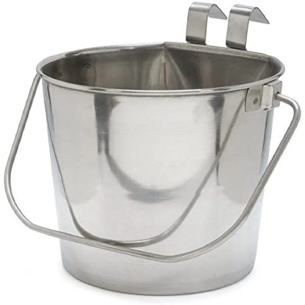 Advance Pet Products Heavy Stainless Steel Flat Side Bucket with Hook 