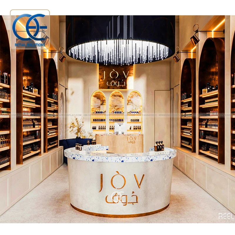 Luxury Wood Cabinets Shelves Middle Eastern Perfume Store Decore ...