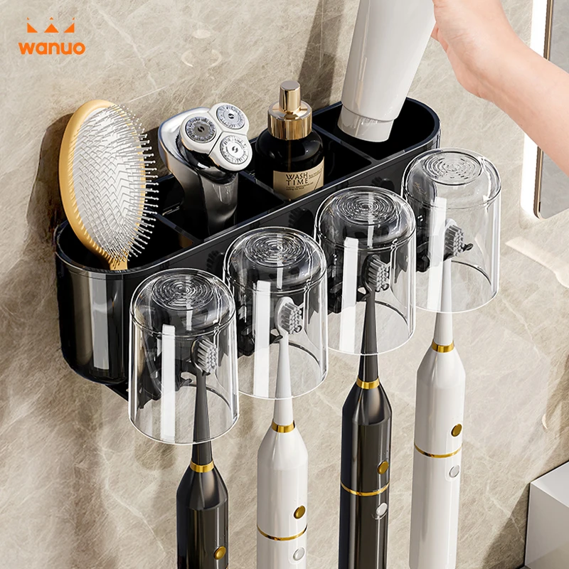 Wanuo Duvara Monte Elektrikli Diş Fırçası Tutucu Duvara Monte Banyo Diş Fırçası Organizörü İz Bırakmayan Yapışkan Duvar Askılığı ile
