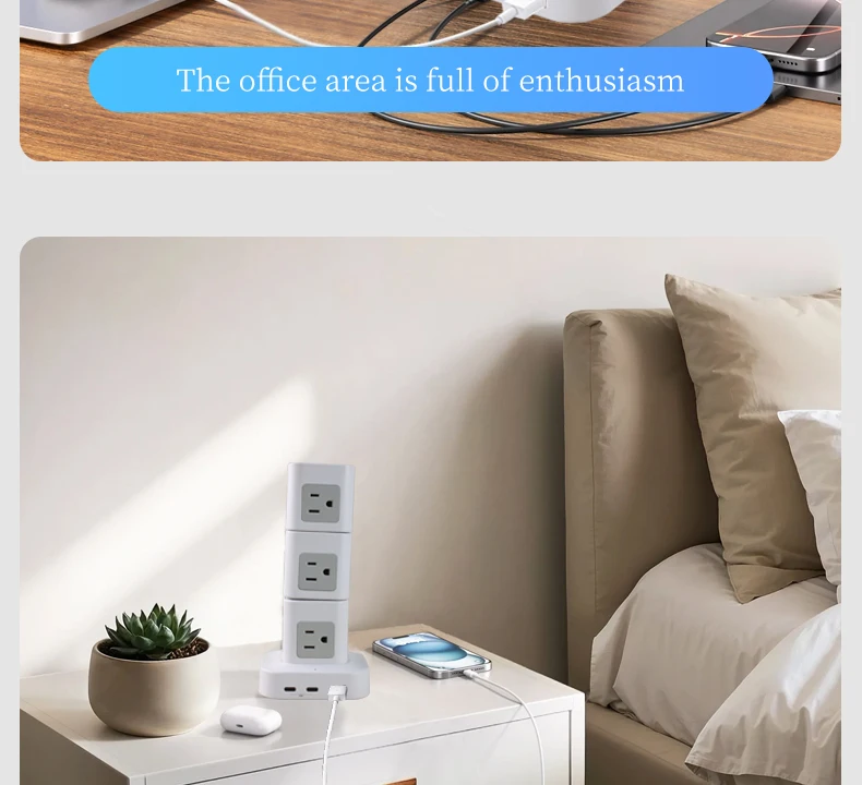 5FT Extension Cord 12 AC Outlets 6 USB Ports Stackable Tower Surge ...