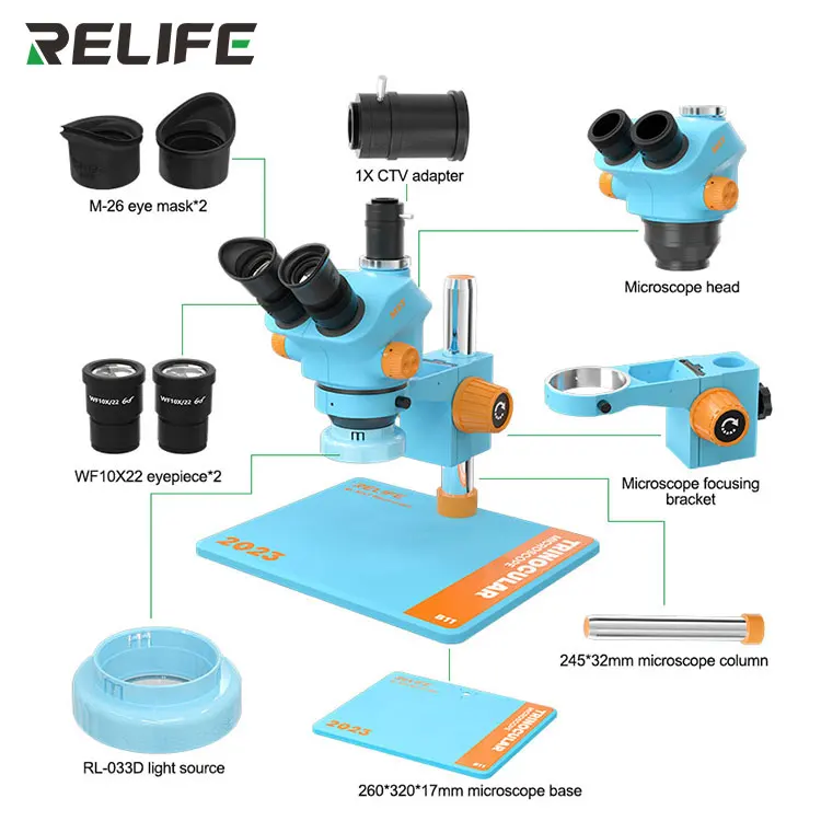 RELIFE RL-M5T-B11 Microscope - 7-50x Zoom for PCB Repair