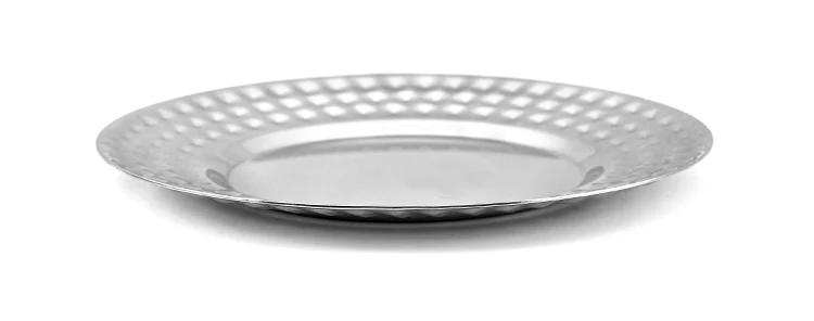 Wholesale Various Size Round Wedding Party Dishware Cake Metal Serving Trays 304 Stainless Steel Plates Food for Restaurant