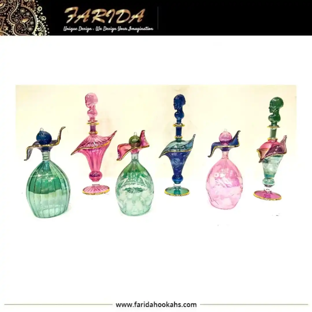 Unique Hand Blown Glass and Crystals Forming Unique Egyptian Designer Luster Soft Colors Glass Perfume Bottles Manufacturer