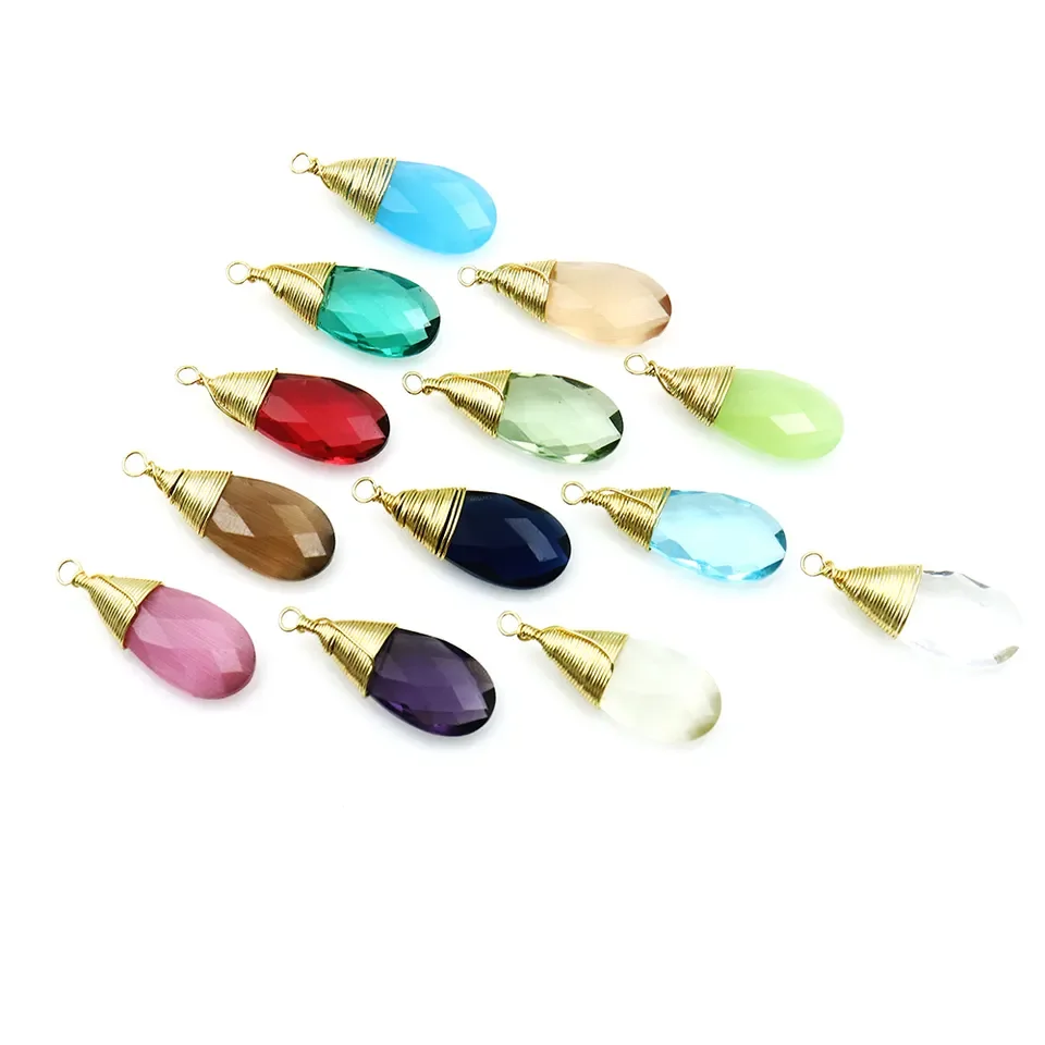 Source Wire Wrapped DIY Gold Plated Teardrop Faceted Natural