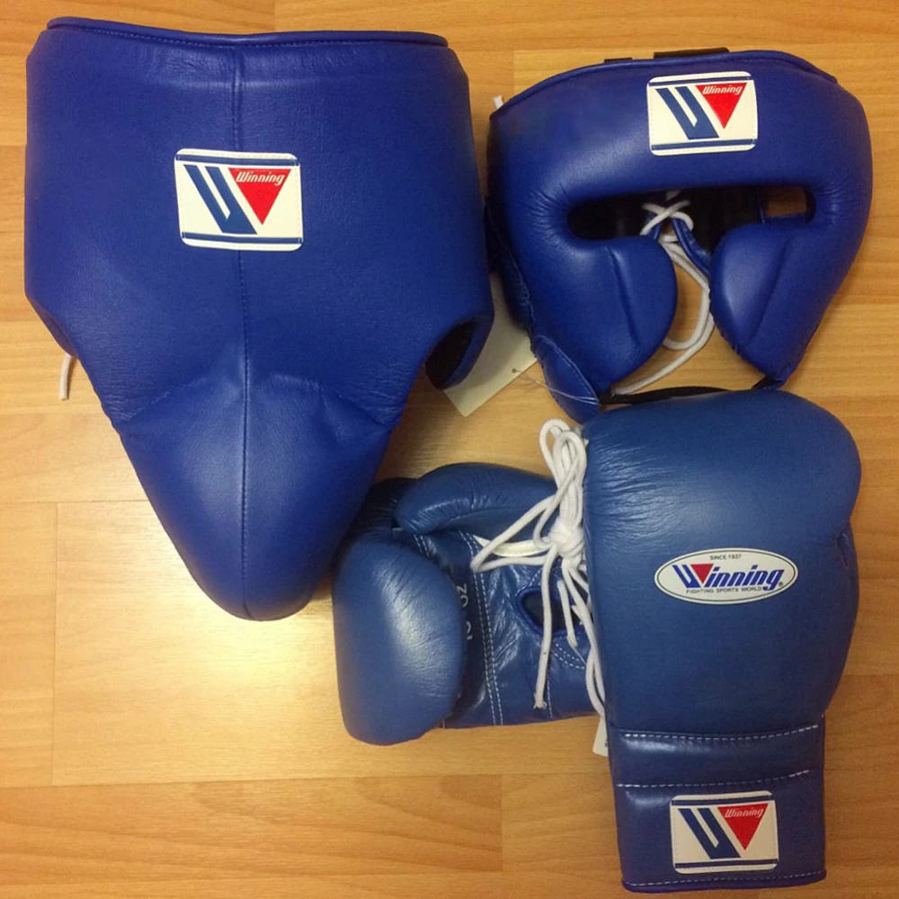 Blue Winning Sparring Set Lace Up Gloves Professional Pro Punching ...