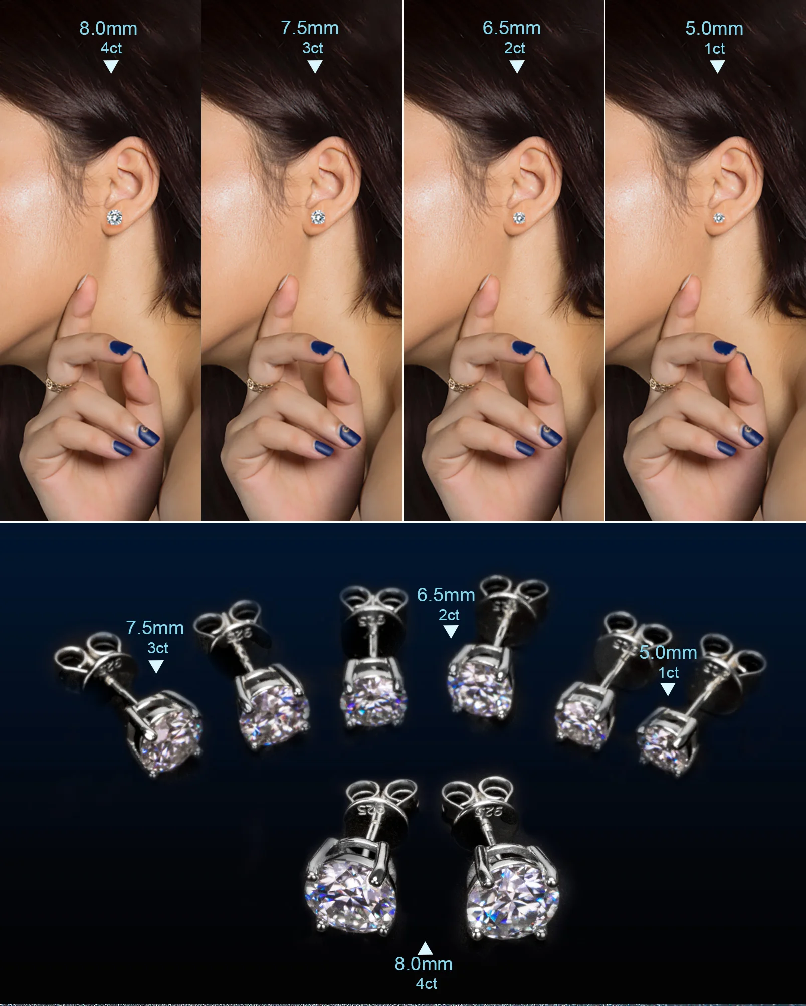 Orecchini In Argento 925 Con Moissanite 2 Carati - Colore D, Purezza VVS1, 6,5 Mm - Gioielli Eleganti Per Matrimonio, Fidanzamento E Festa - Con Certificato GRA - 3