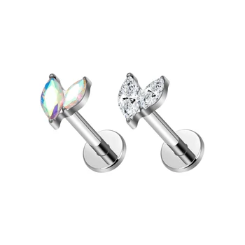 ASTM F136 Titanium Ear Stud 16G Marquise CZ Earrings Flat Back Stud Fashion Labret Lip Helix Tragus Cartilage Women Jewelry