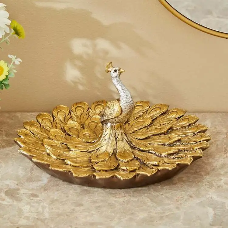 Vibrant Peacock-Inspired Serving Platter for Luxurious Dining Handcrafted Peacock Platter for Exquisite Home Dceor