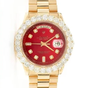 High Quality 40mm Moissanite Bezel Luxury Business Antique Watch Custom Logo High End Red Dial Stainless Steel Wrist Watch