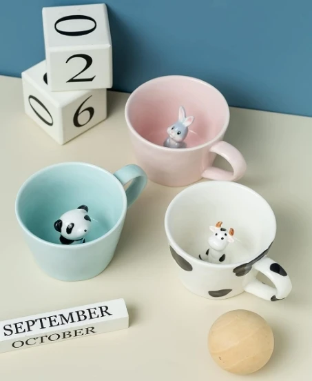 Customizable Ceramic 3D Animal Cup, Cute Cartoon Handmade Figurine Mug, Holiday and Birthday Gift for Coffee and Milk Tea Lovers