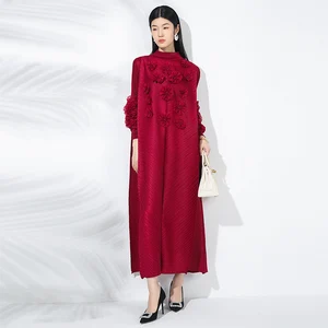 Factory Wholesale Women Fashion Casual Dress High Quality Stretch Vintage Dress Miyake Pleated Dress