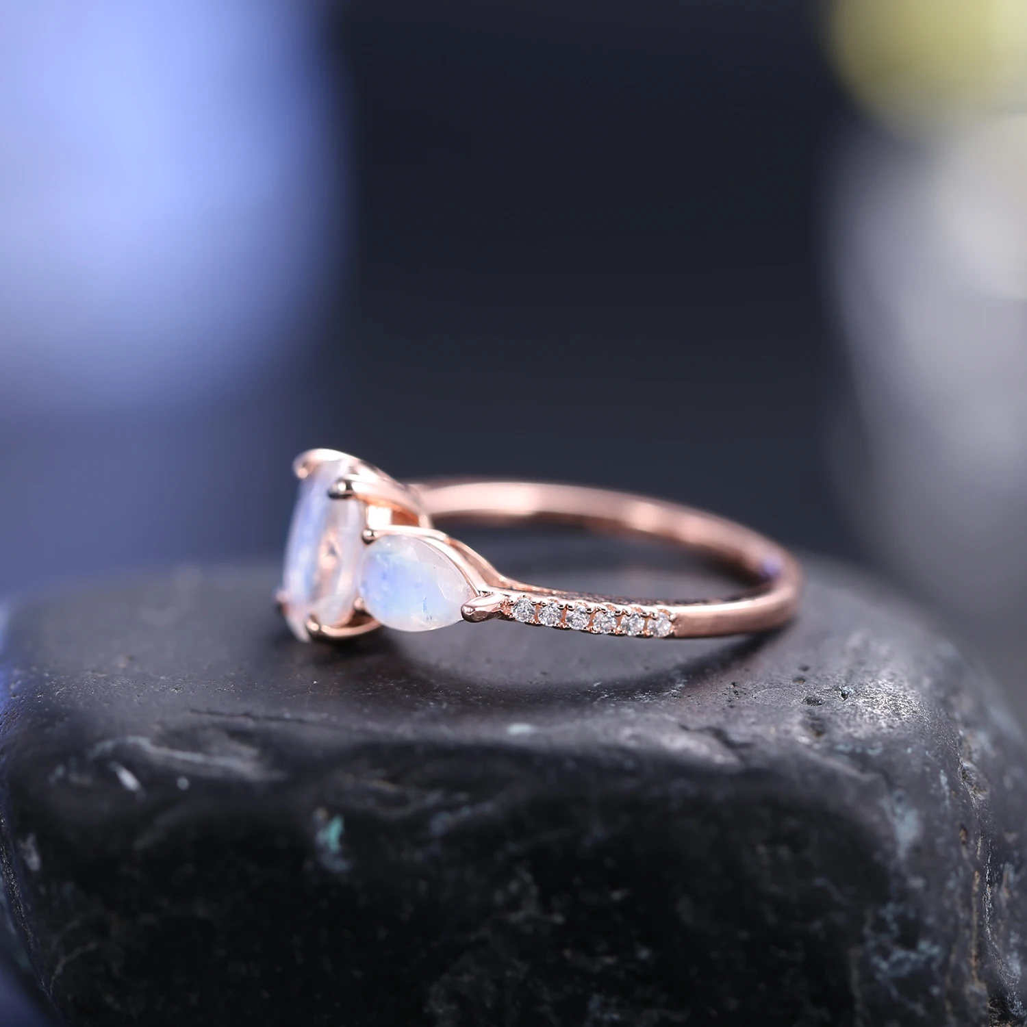 Rose Gold Ring Women's Moonstone Rings Moonstone Engagement