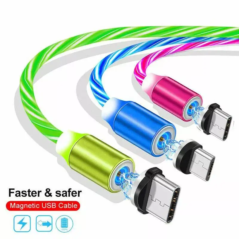 Mobile Phone Magnetic Type C Cable Charger Data Line 1M 2.4a Current Output Usb Cable With Magnetic 3 in 1 Led Charging Cable