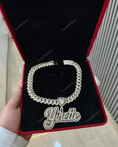 VVS Round Cut Moissanite 925 Sterling Silver 'Yinette' Letter Pendant Claw Setting Customizable Hiphop Unisex Party Jewelry