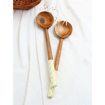 Оптовая продажа набор столовых приборов для салатов из натурального дерева с эмалированной ручкой индийский производитель посуда еды коммерческие покупатели