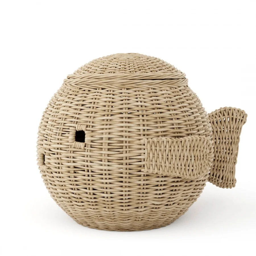 Fish Shaped White Rattan Storage Basket