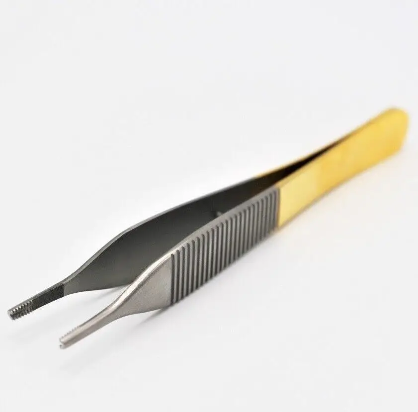 Adson Forceps Tissue 1X2 Teeth, Adson Brown Forceps, Adson Dressing Forceps 4.75" Set Of 3 Stainless Steel Straight Tips Multifunction Tweezers