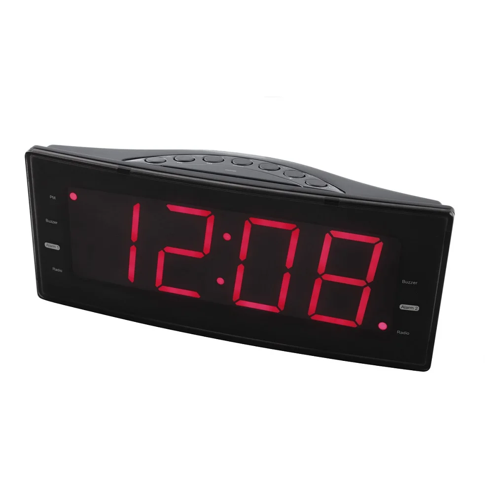 CR-370 Modern 1.8\" LED Display Desk Alarm Clock with AM/FM Radio Electronic Movement & Digital Design