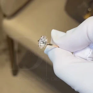 Oval Diamond Engagement Ring, Oval Moissanite Diamond Ring, Hidden Halo Ring, White/Yellow/Rose Gold Ring, Diamond Ring for Her