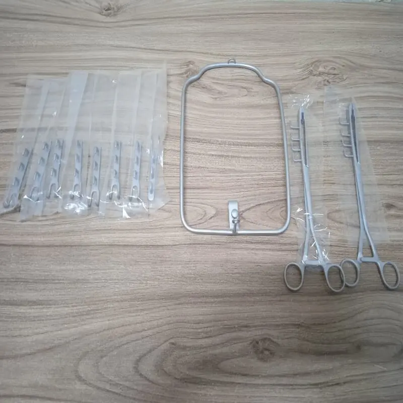 Veterinary Instrument Set Rumenotomy Instruments with 1 Frame 18 X 27 cm 2 Vulsellum Forceps 24 cm 8 Fixation Hooks 7 cm
