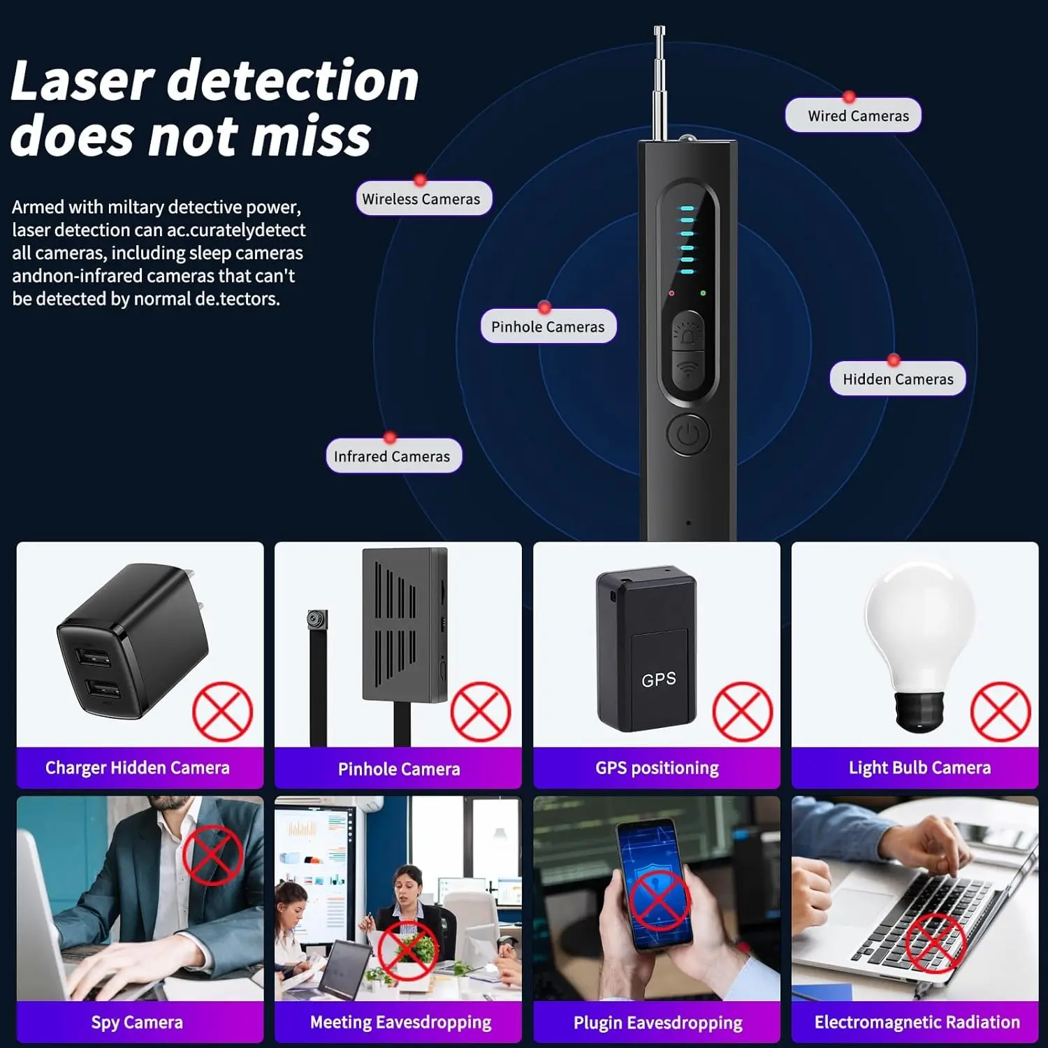 2024 NEW Style X13 Camera GPS Wireless Listening Device Mini Signal Detector Anti Spy Camera Detector
