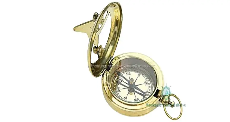 Brass Compass Copper Dial Nautical Pocket Compass Collectible Item With Case 