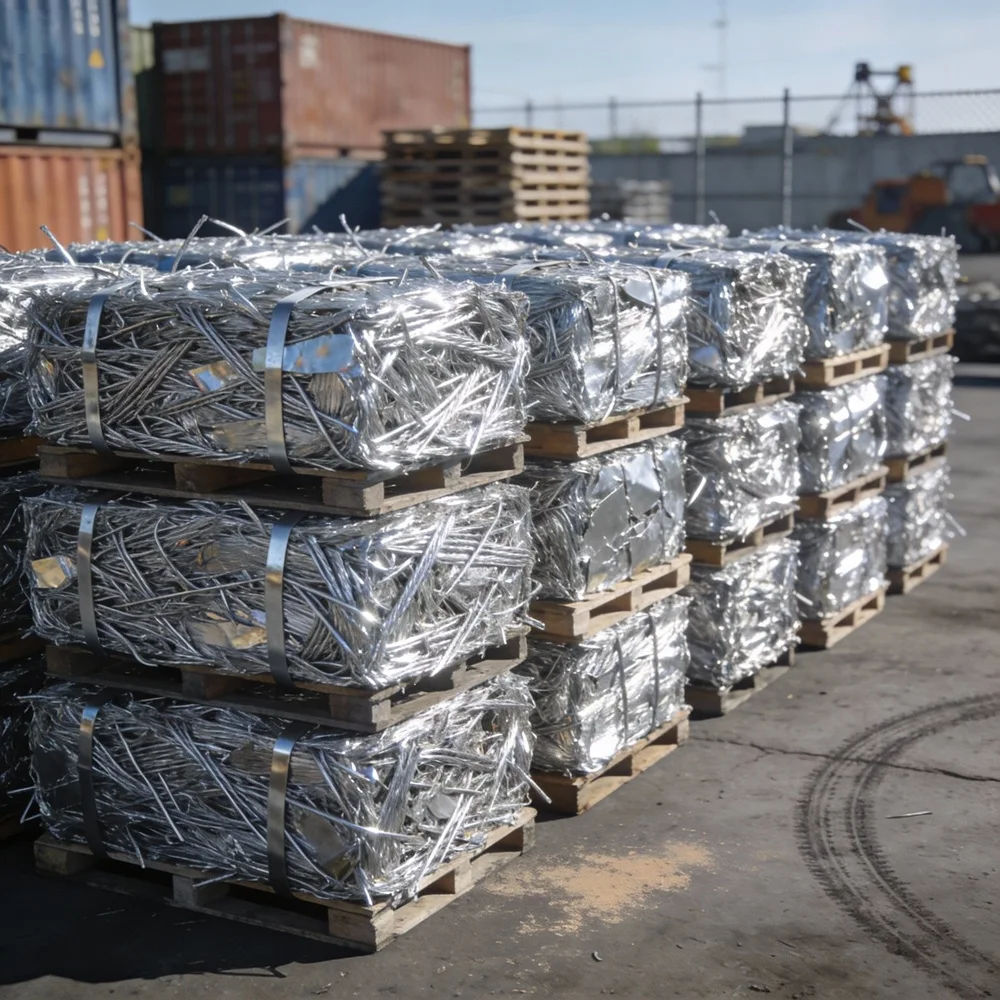 Bright Silver Clean 6063 Aluminum Wire Scrap High Density Bales for Recycling Metal Processing Plants