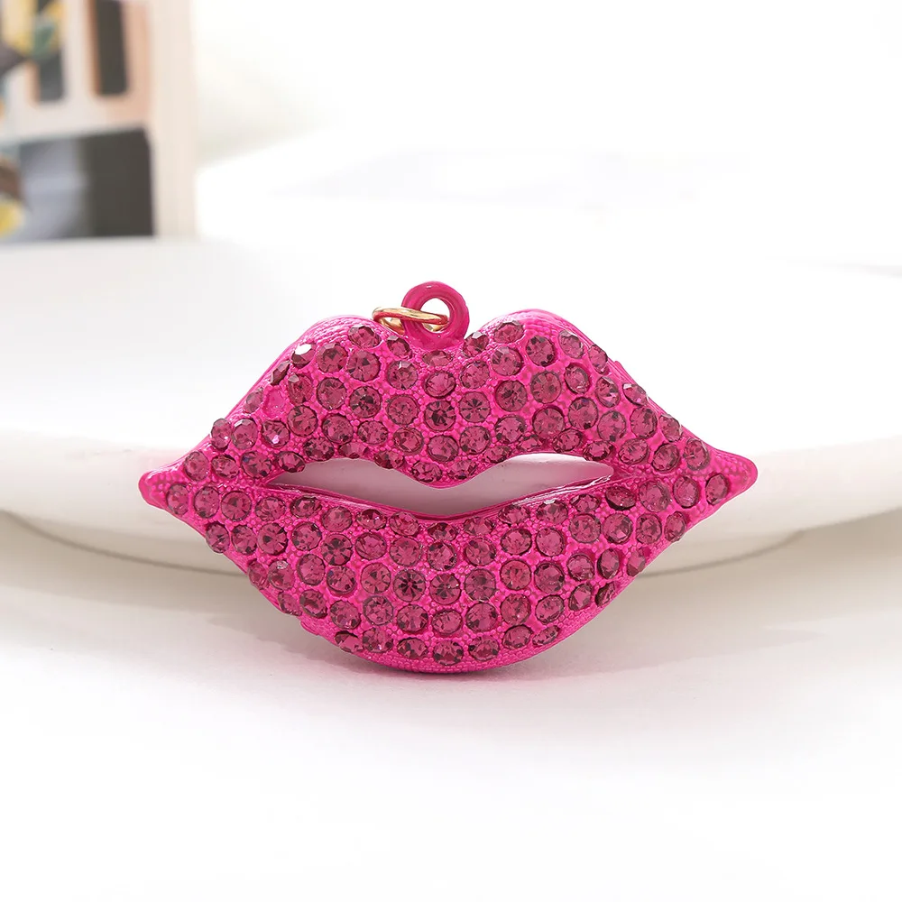 Hot Romantic Charming Lipstick Keychain Heart Lips Shaped Crystal Rhinestone Keychain Cubic
