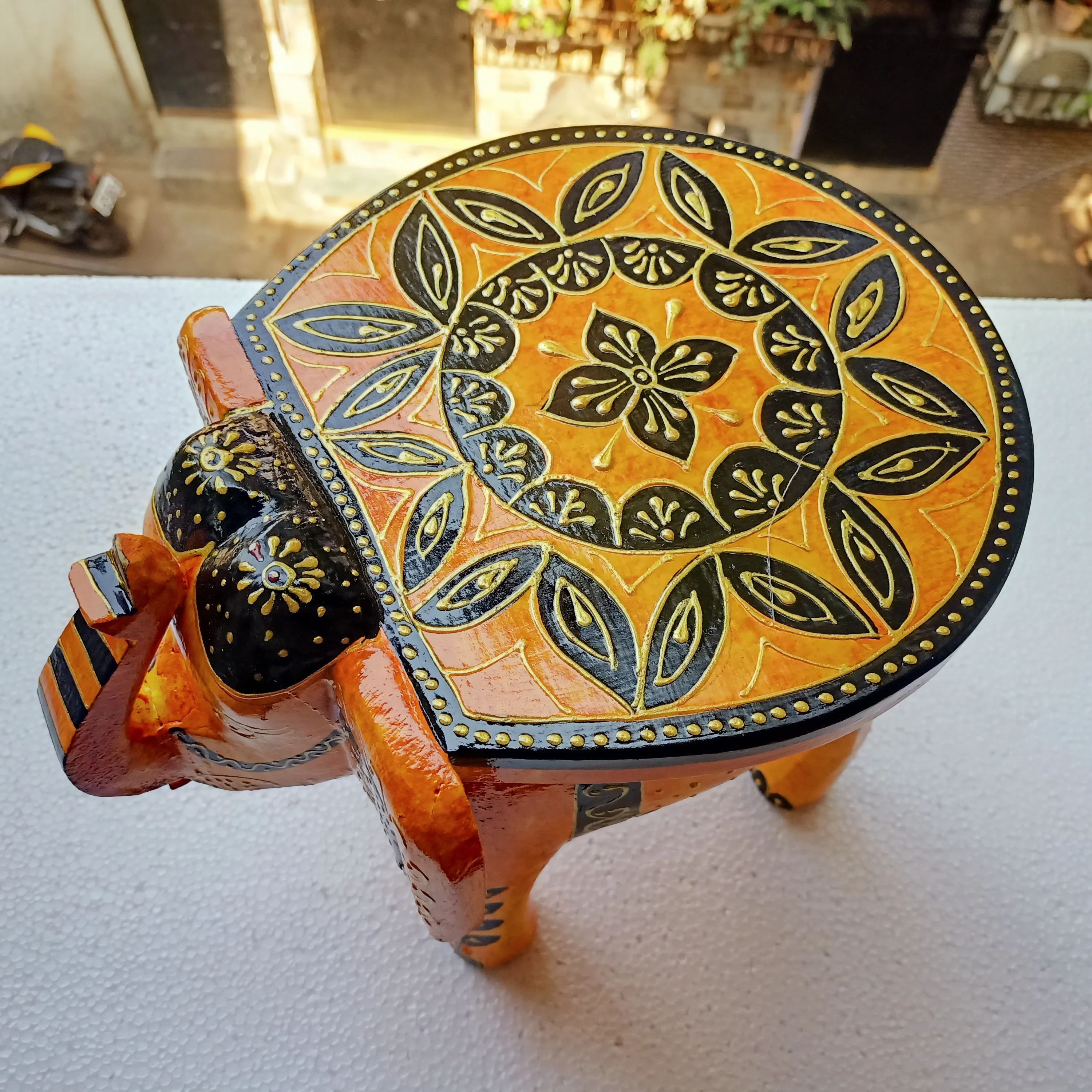 Custom Made  Wooden Hand Painted Elephant Stands Ideal for Use by Home Decoration Stores for Resale