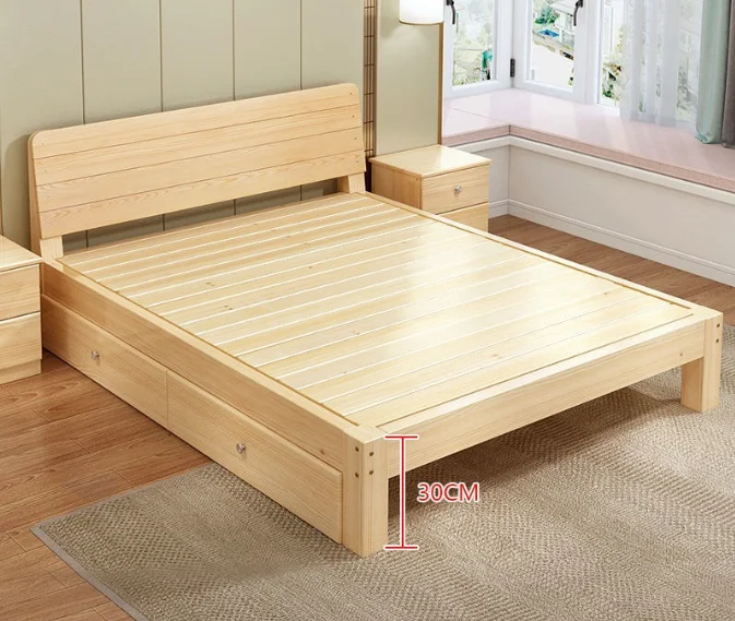 Custom Designed Solid Oak Wooden Durable Platform Bed Frame Furniture