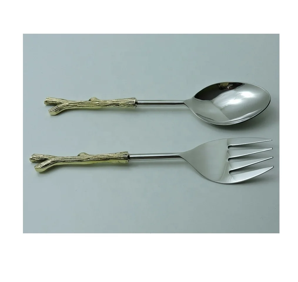 Позолоченный роскошный салатный сервис с мраморной ручкой для сервировки салата новый дизайн набор столовых приборов металлическая ложка и вилка