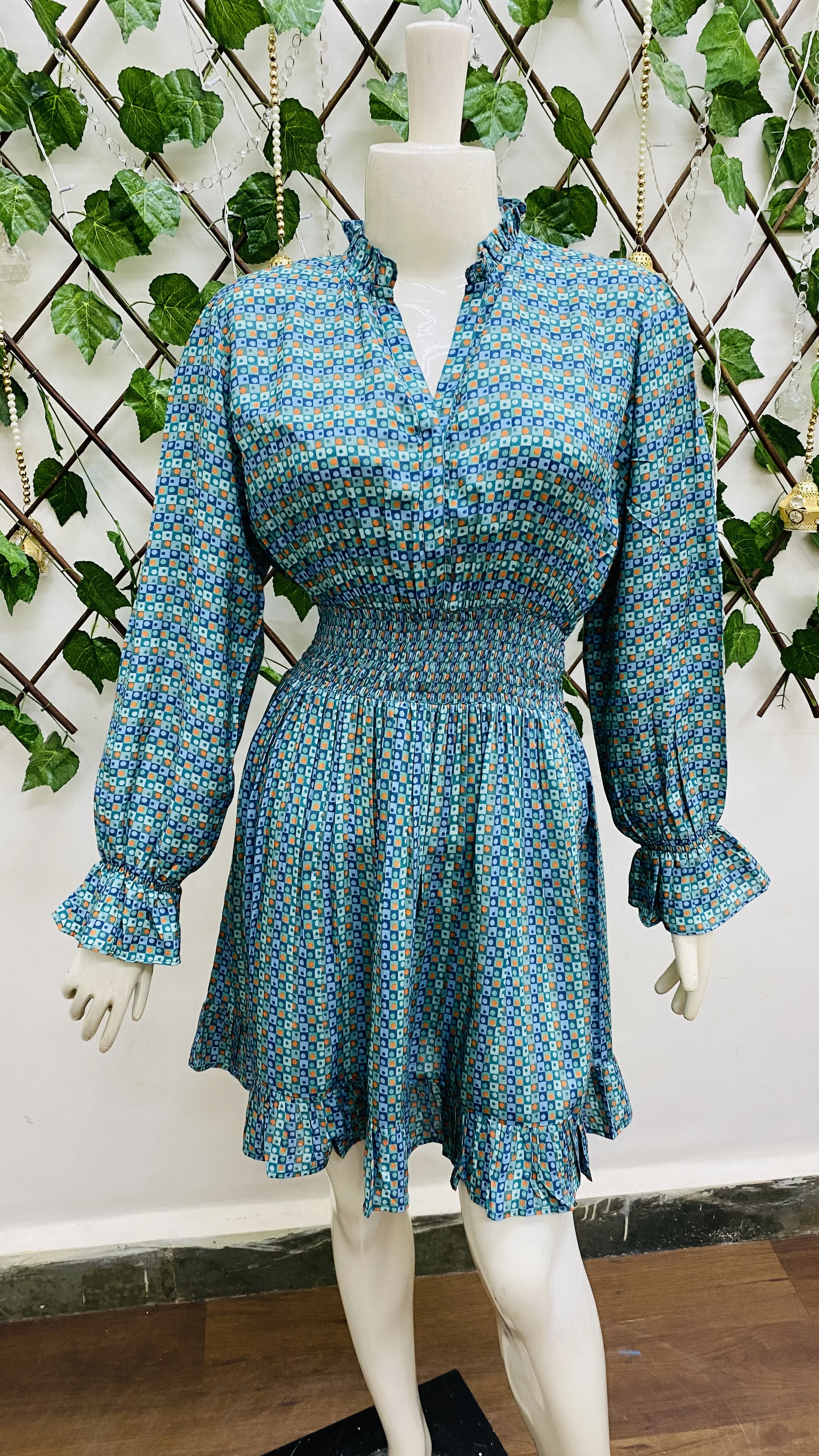 Export Selling Digital Printed V Neck Layered Crepe Fit and Flare Dress for Party and Casual Wear Available at Bulk Quantity