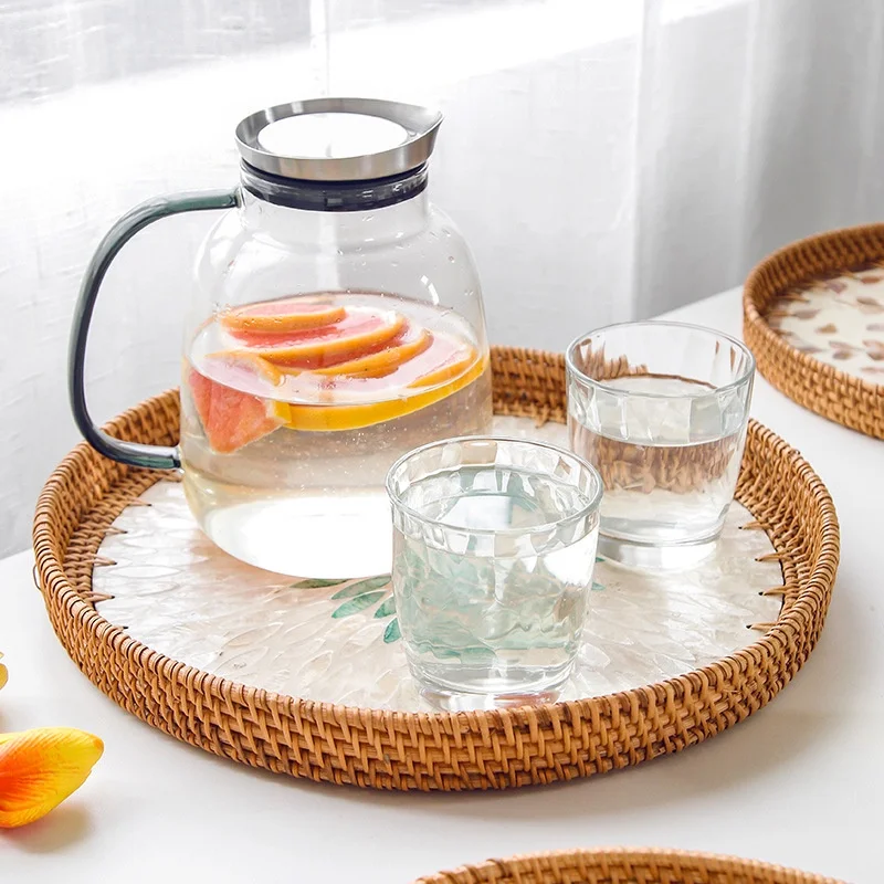 Best Selling Mother Of Pearl Rattan Serving Tray High Quality Cheap