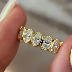 14K Yellow Gold Engagement Ring 3 Carat Moissanite IGI Certified Oval Cut Trendy Wedding Party Anniversary Gift Battle Bands