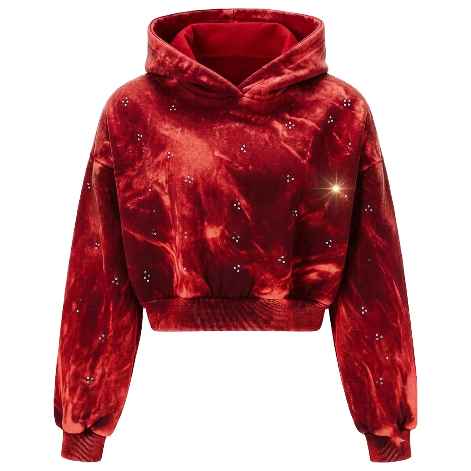 Glory Custom Rhinestone Washed Cropped Hoodie With Trendy street Wear Styled Oversized Fit Winter Casual Wear For Unisex