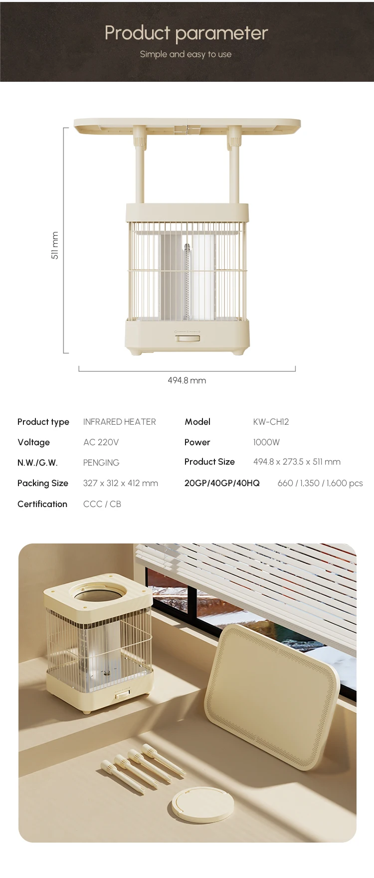 Electric Air Heater, Portable, 220V, 1000W - detail 40