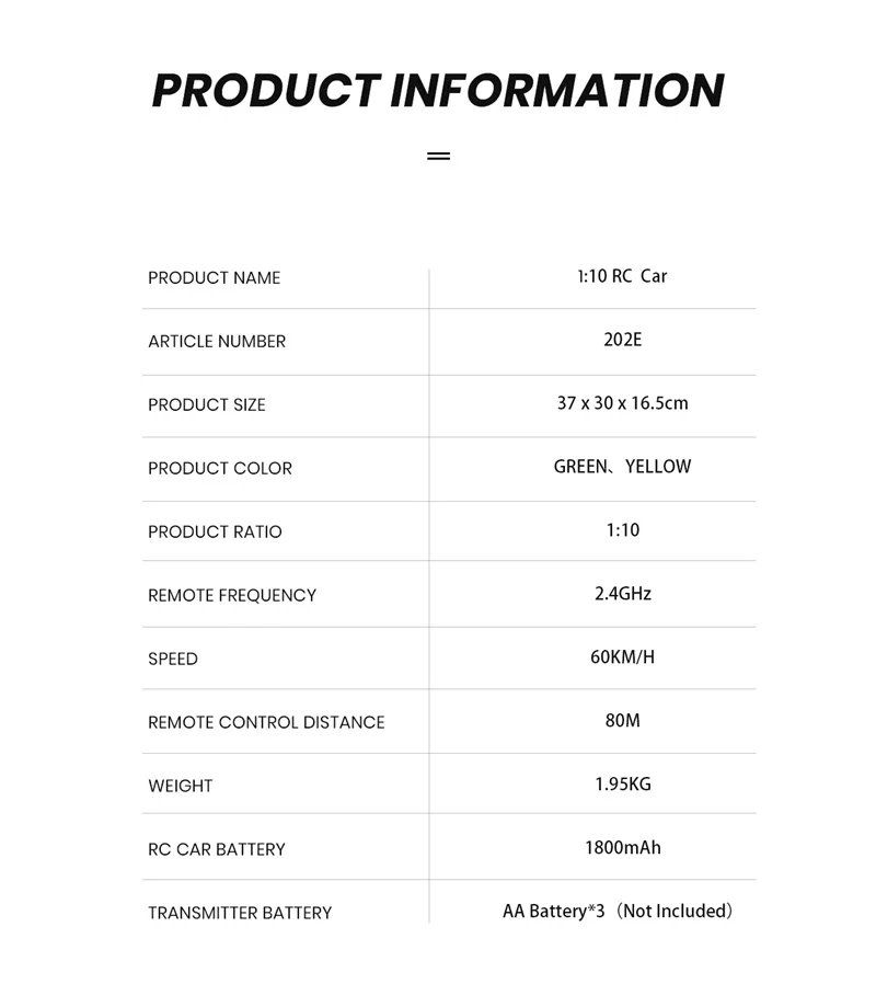 All-Terrain RC Monster Truck - YYRC 202E 1:10 Scale 4WD High-Speed Racer, 45KM/H 2.4Ghz Remote Control Car for Hobbyists