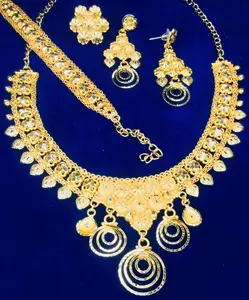 24K Gold Plated Vintage Fashion Jewelry Set Includes Necklace & Brooches Classic Diamond Indian Manufacturer Copper Gift