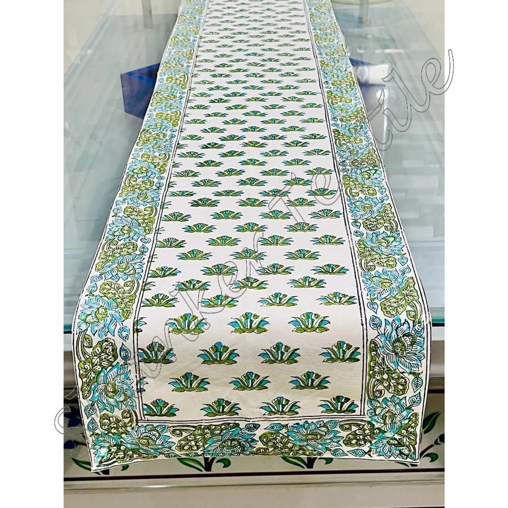 Jaipuri Sanganeri ручной блок прямоугольный стол бегун для печати обеденного стола 100% хлопок индивидуальный