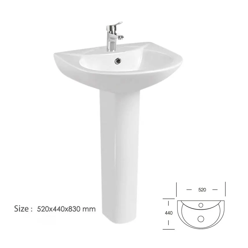 White Slim Ceramic Hand Wash Basin Full Pedestal Ceramic Sanitary Floor