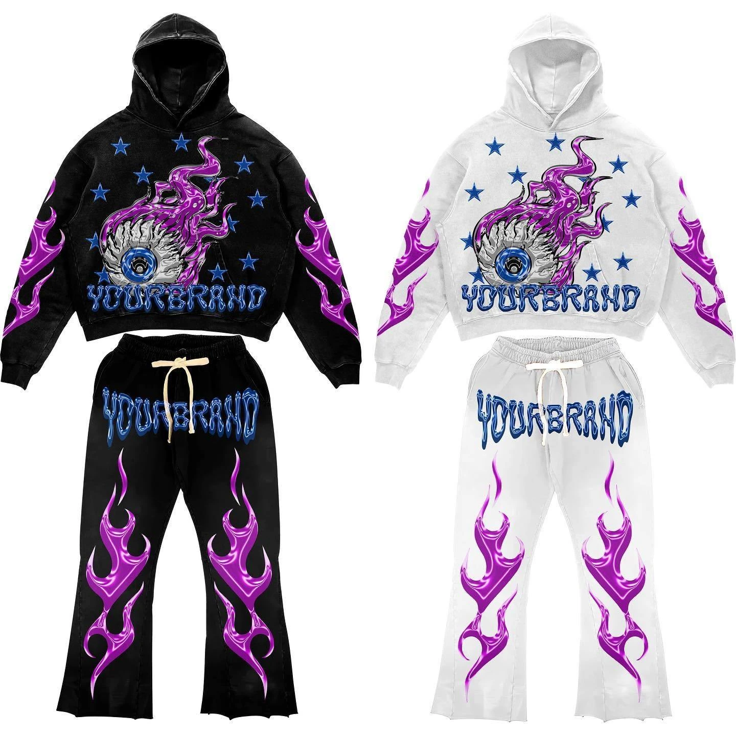 Trending Stylish Acid-Washed Men's Cotton Fleece Hoodie Set Custom Logo Tracksuit Breathable Comfortable Casual & Gym Wear