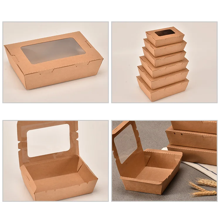 Factory Direct Kraft Paper Square Takeaway Box 100% Degradable Disposable Lunch Box for Fast Food Use manufacture