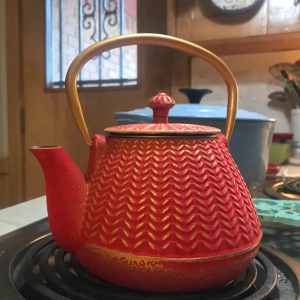 1000ml Red Cast Iron Tea Kettle Japanese Tetsubin Enamel Teapot With