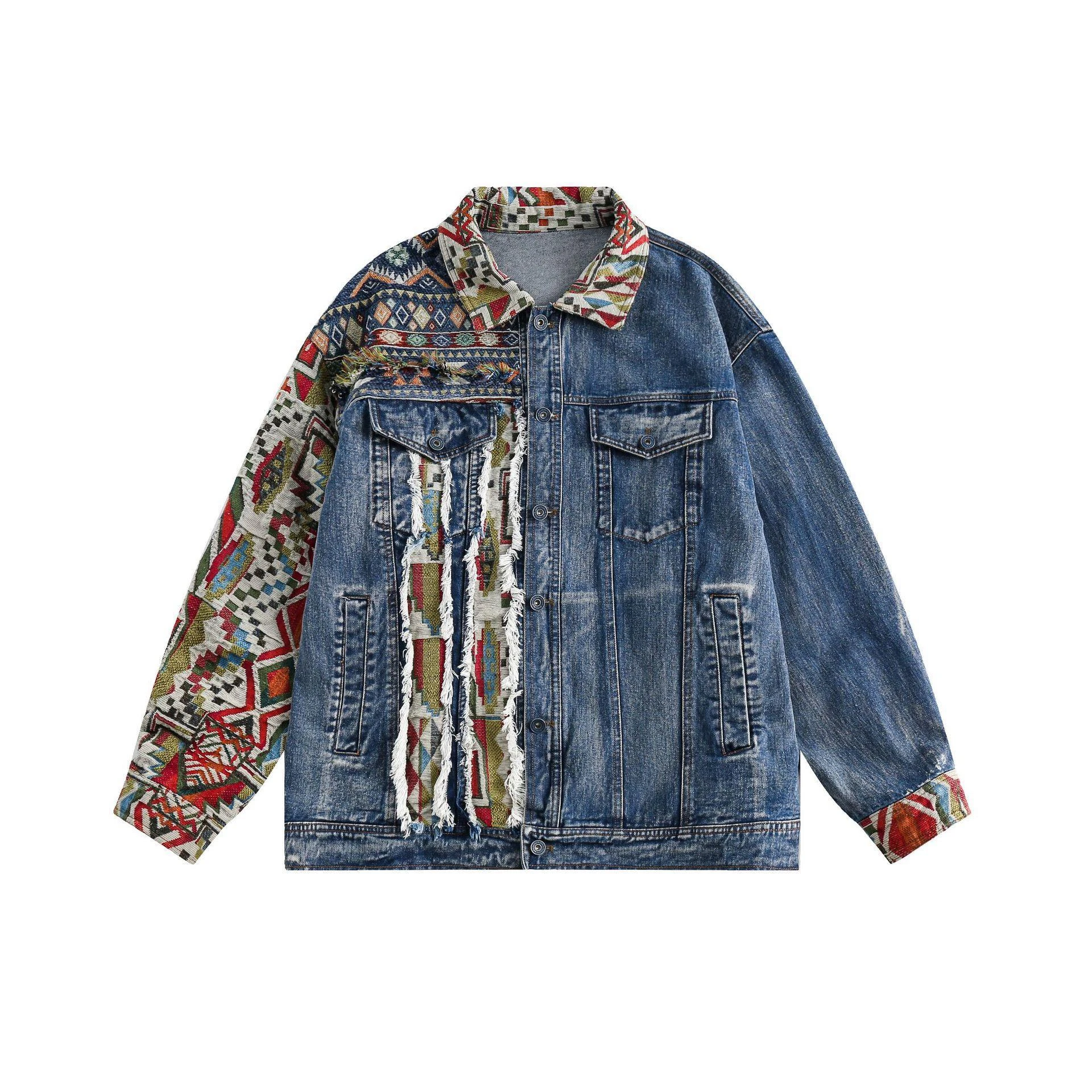 Women's Unique Denim Jacket Stand-Up Collar Asymmetrical Sleeve Stitching  Wrap-Around Towel Style Fashion Jacket