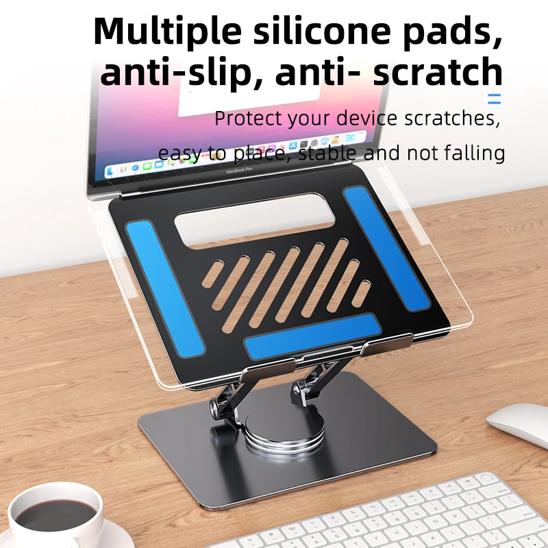Aluminium Adjustable Laptop Stand With 360 Rotating Base Computer Stand For Laptop Ergonomic Foldable Laptop Riser Gray Silver