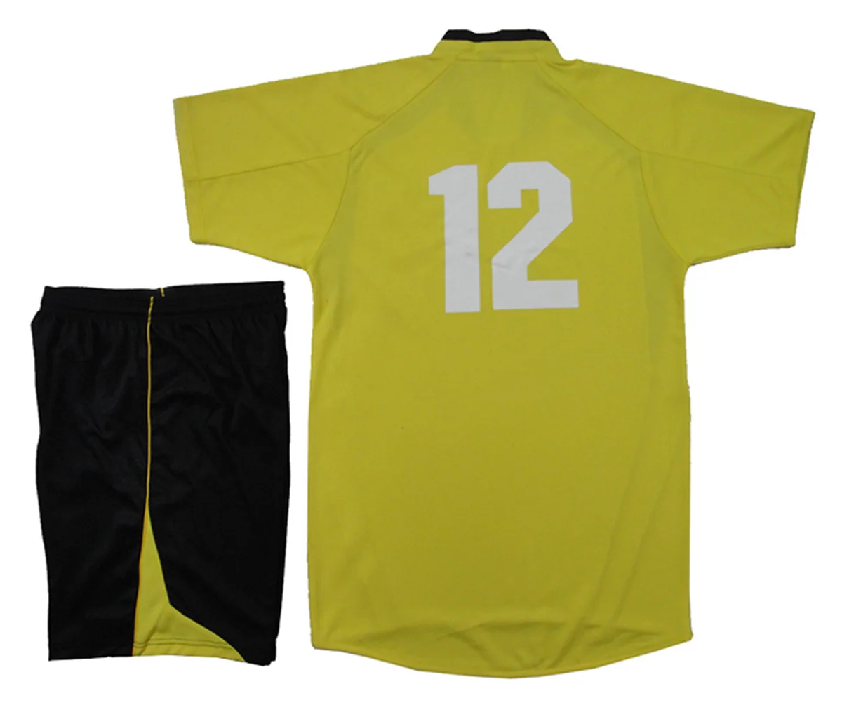 Custom Soccer jersey with Coolmax Mesh 100% Polyester Yellow Navy Blue Short Sleeve Set for Adults-OEM Service Available
