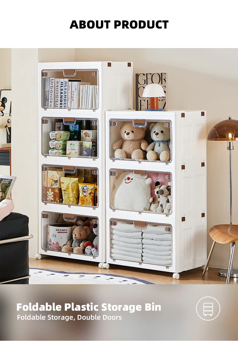 product wanuo  large capacity transparent foldable storage bins multi purpose foldable storage cabinet with wheels-2