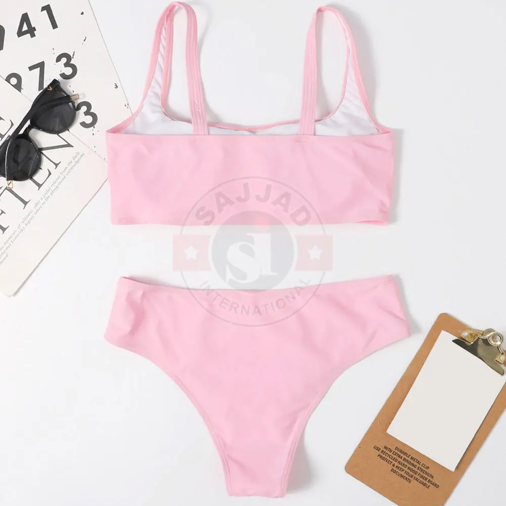 2022 Printed Custom Logo Color Basic Rib Bandeau Manufacturer Swimsuit Suit Bikini Set Buy